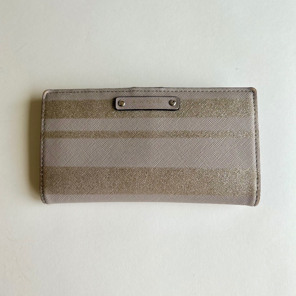Kate Spade Grey Gold Crossgrain Leather Wallet